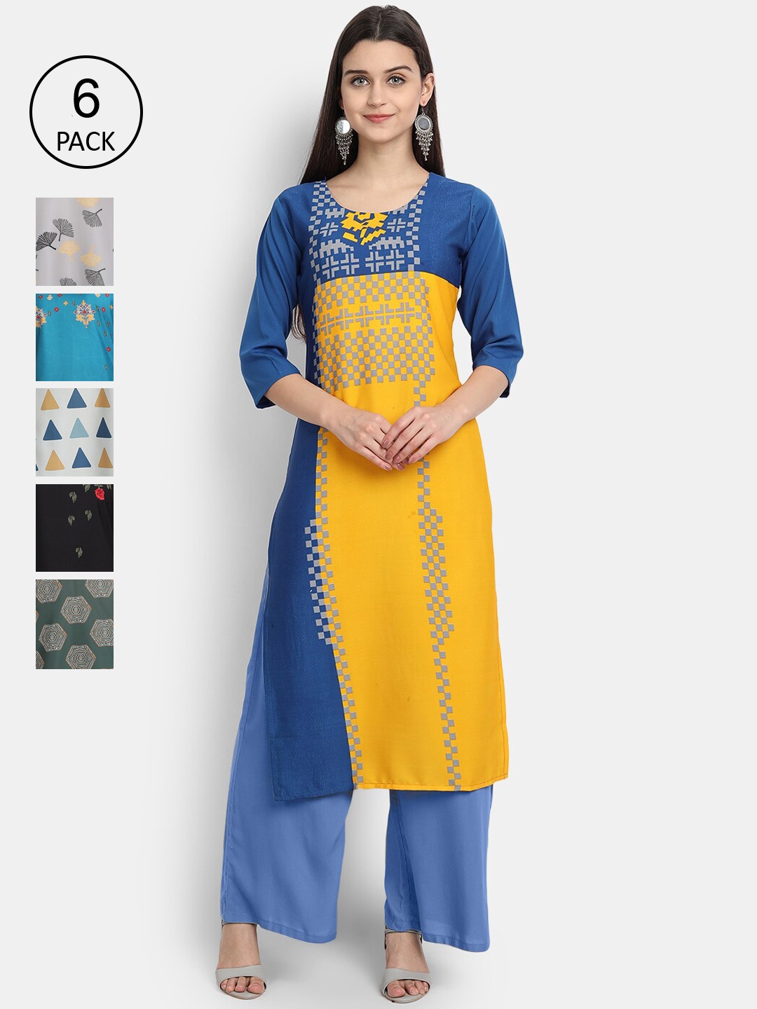 

7Threads Women Multicoloured Geometric Embroidered Thread Work Crepe Kurta, Multi