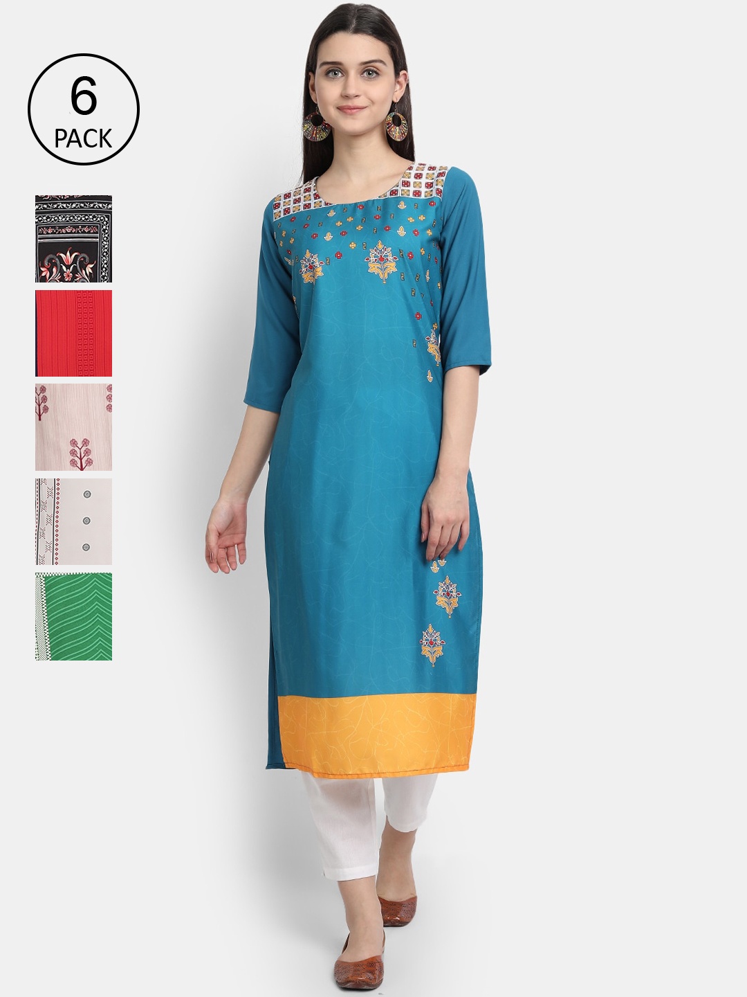 

7Threads Women Multicoloured Floral Yoke Design Thread Work Crepe Kurta, Multi