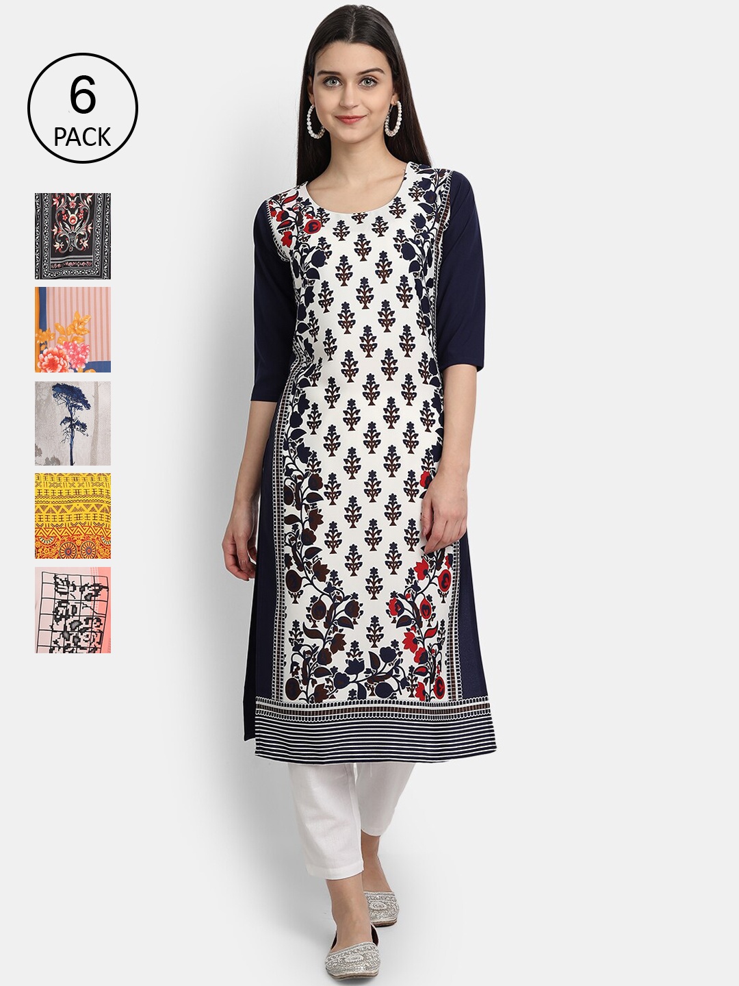 

7Threads Women Multicoloured Ethnic Motifs Printed Thread Work Crepe Kurta, Multi