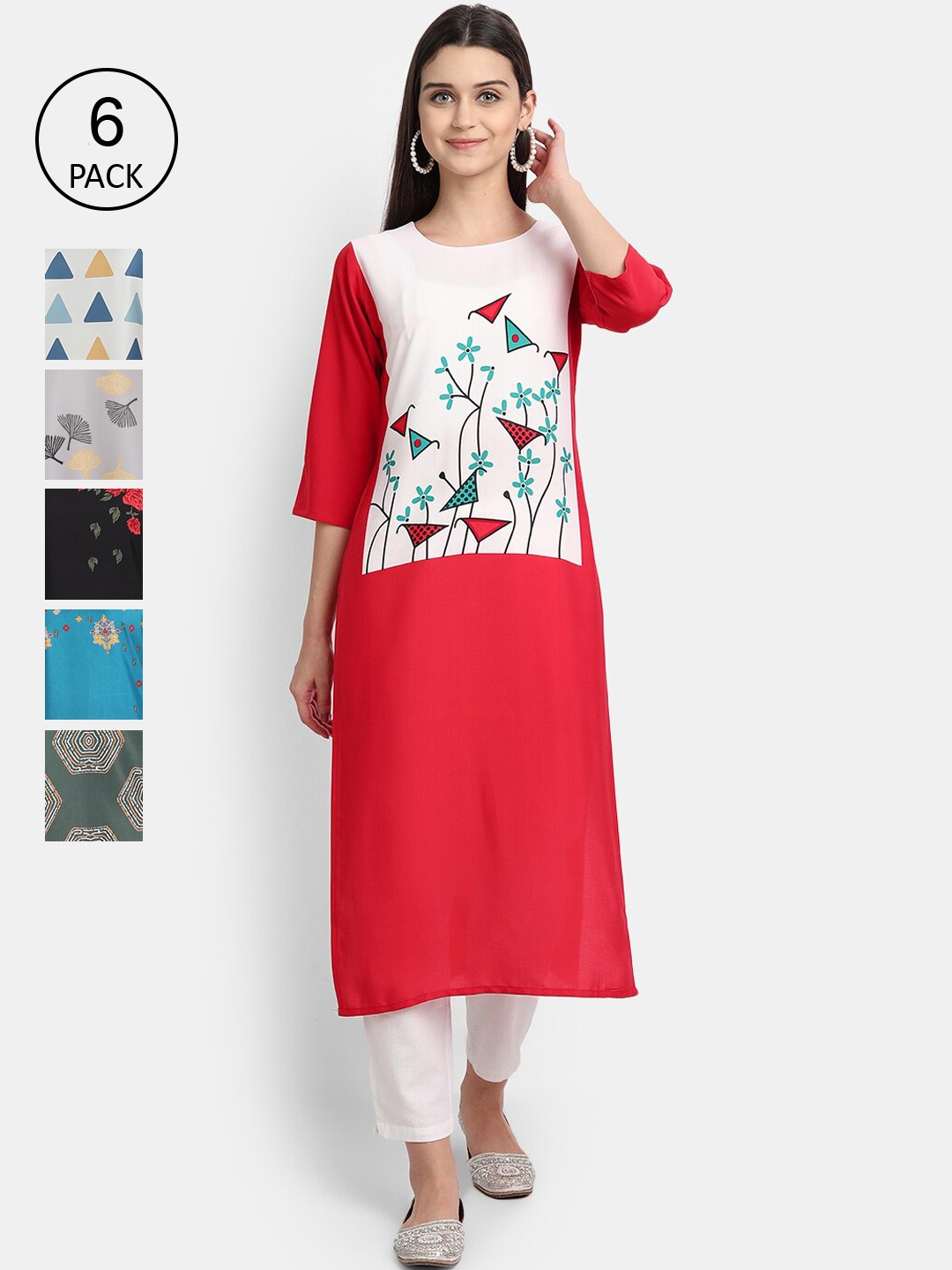 

7Threads Women Multicoloured Printed Thread Work Crepe Kurta, Multi