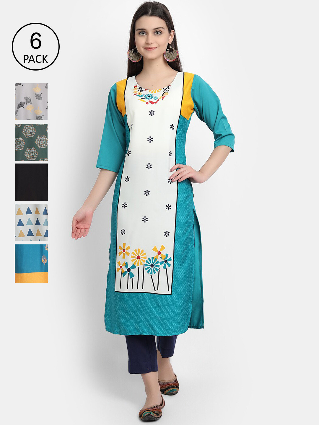 

7Threads Women Teal & Black Floral Printed Crepe Kurta