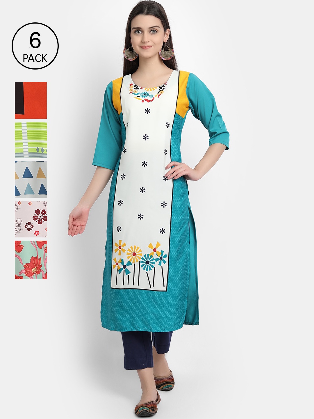 

7Threads Women Pack Of 6 Kurtas, Blue