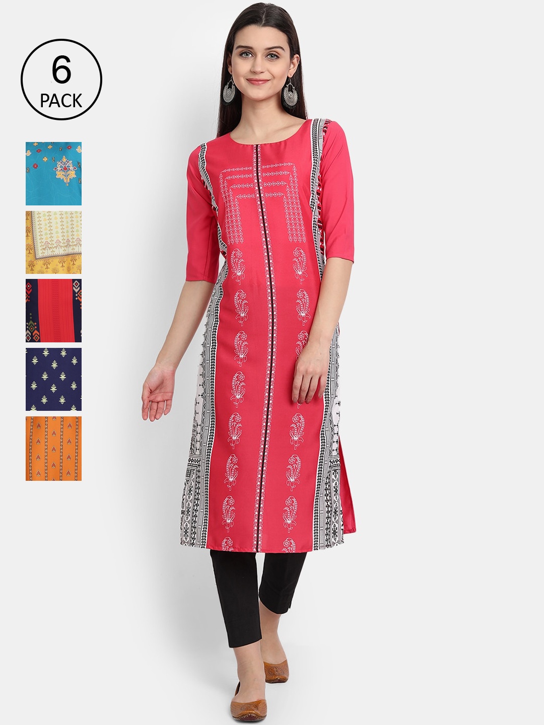 

7Threads Women Multicoloured & cayenne Ethnic Motifs Printed Thread Work Crepe Kurta, Multi