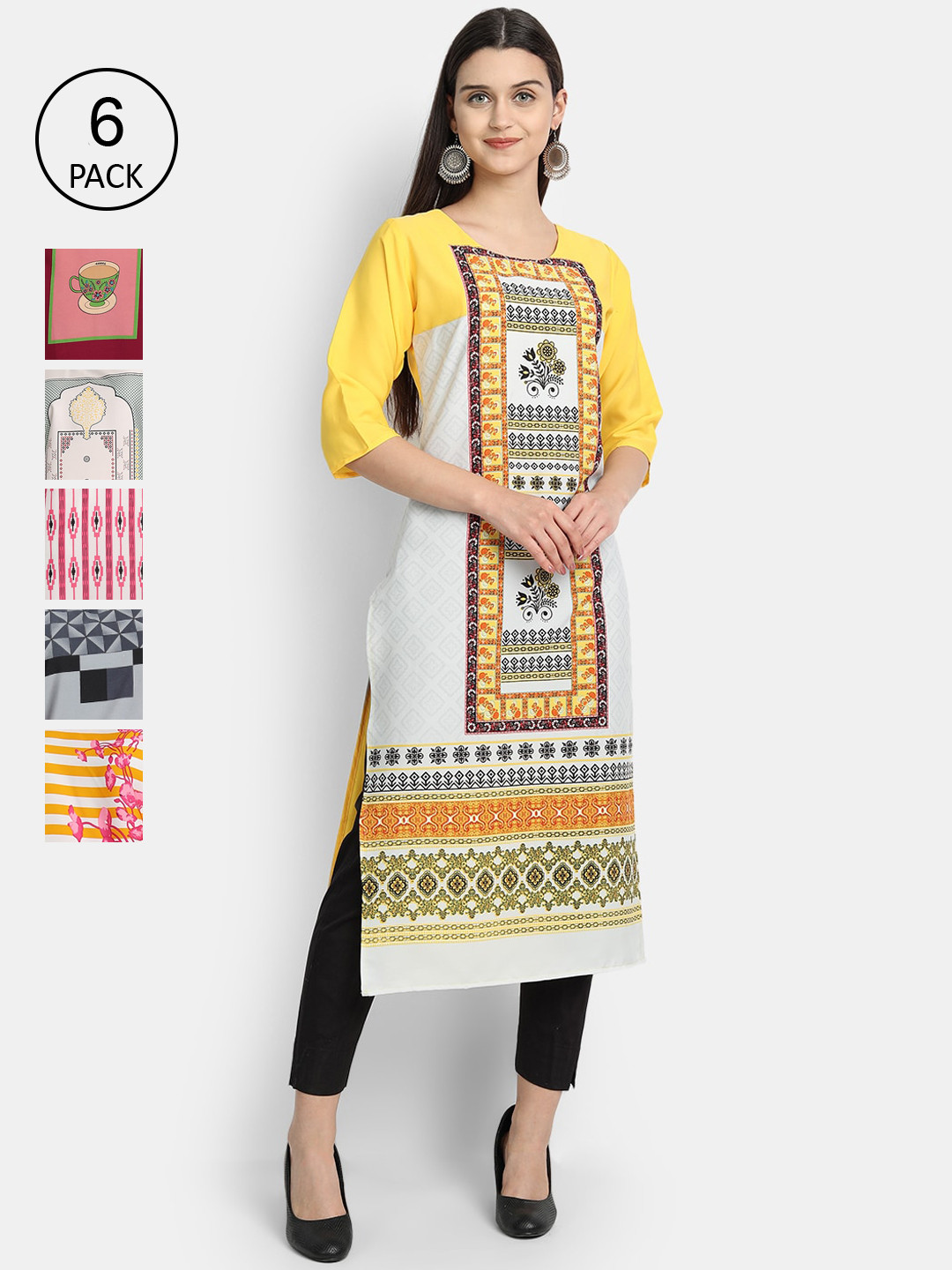 

7Threads Women Yellow & Orange Geometric Printed Crepe Kurta