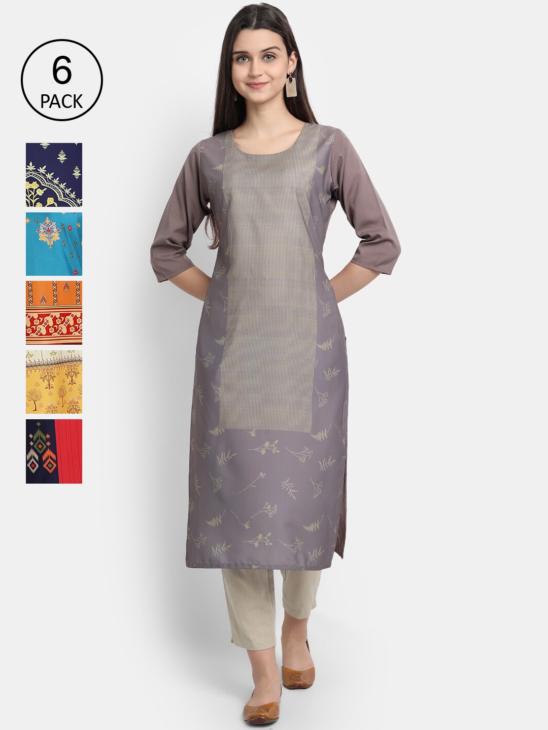 

7Threads Women Multicoloured Printed Thread Work Crepe Kurta, Multi