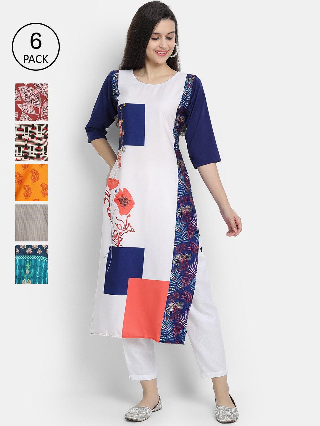 

7Threads Women White & Green Ethnic Motifs Printed Crepe Kurta
