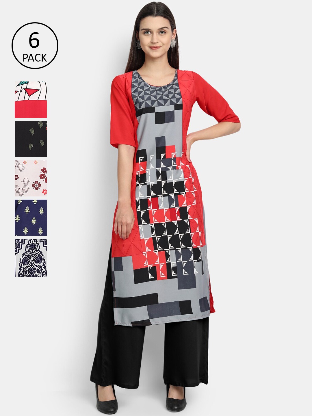 

7Threads Women Multicoloured Printed Thread Work Crepe Kurta, Multi