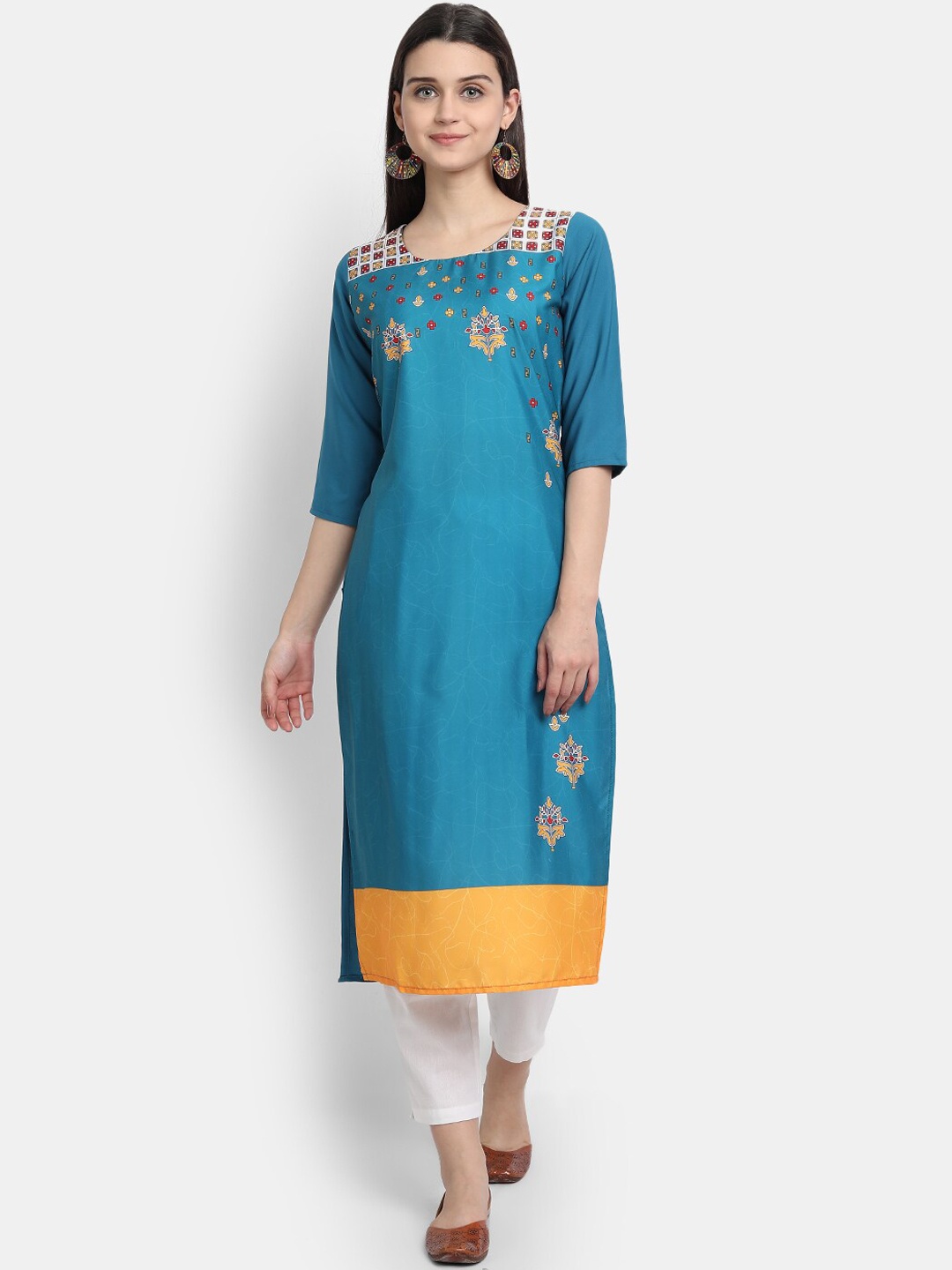

7Threads Women Pack of 6 Ethnic Motifs Printed Crepe Kurta, Blue