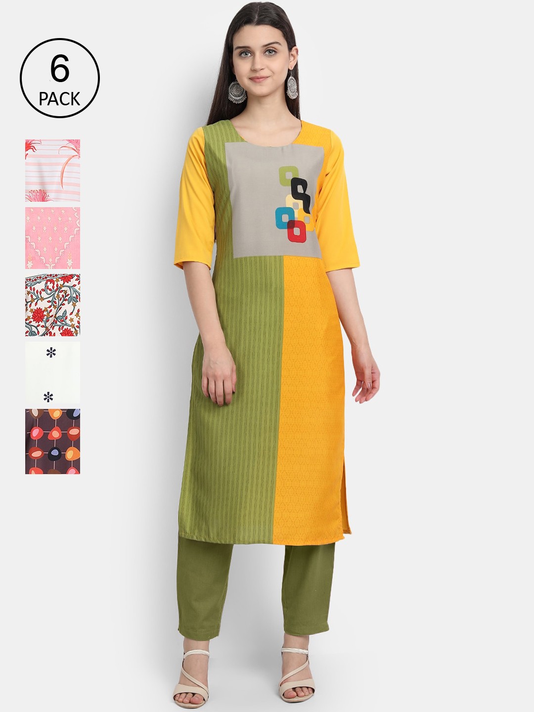 

7Threads Women Yellow & Pink Floral Printed Crepe Kurta