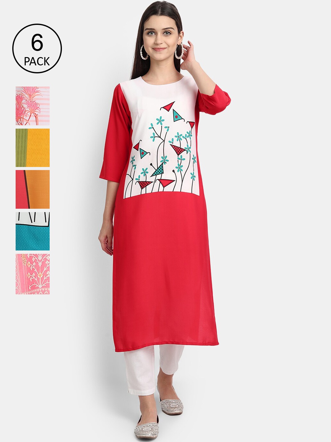 

7Threads Women Multicoloured Printed Thread Work Crepe Kurta, Multi