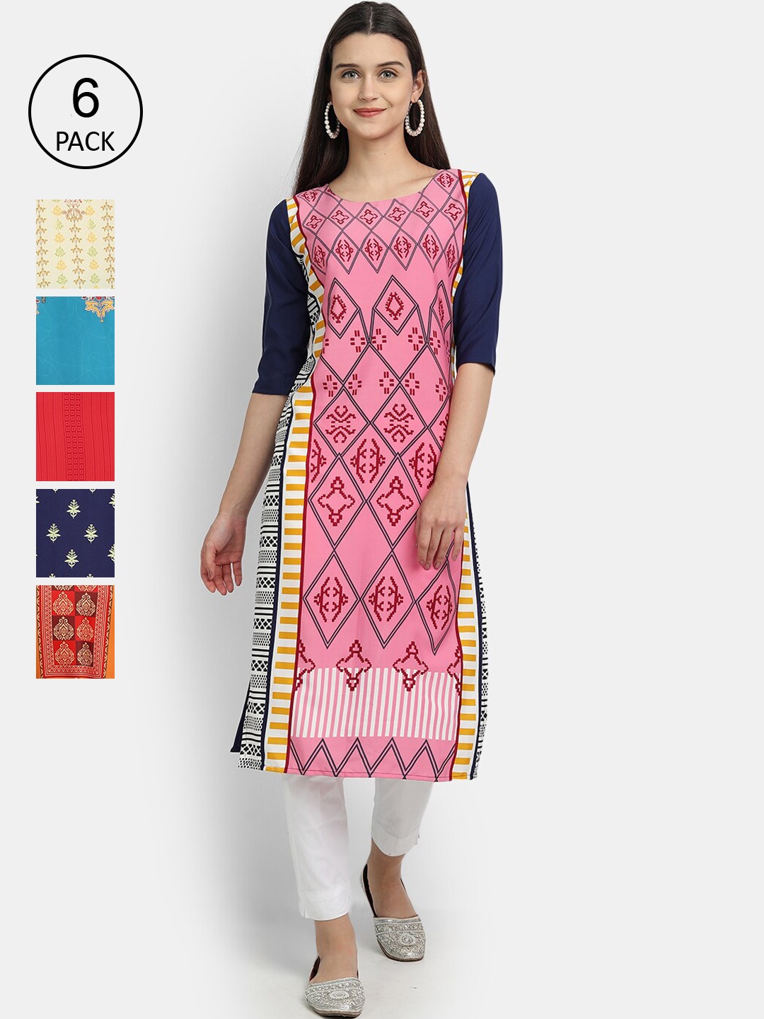 

7Threads Women Multicoloured Geometric Printed Crepe Kurta, Multi