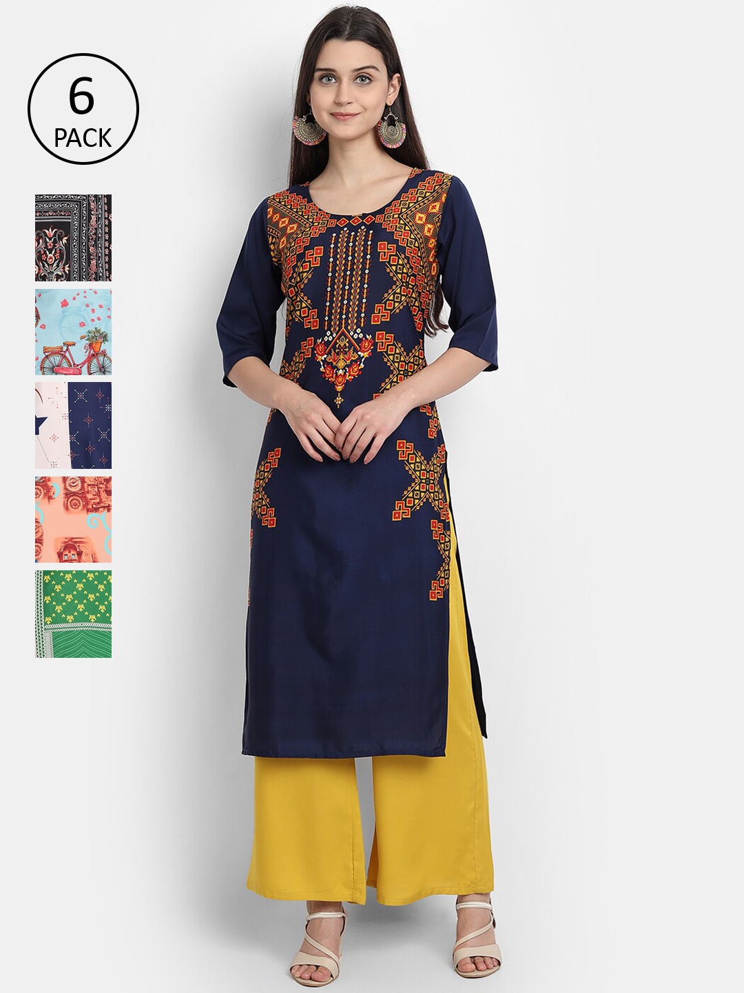 

7Threads Women Navy Blue & Black Ethnic Motifs Printed Crepe Kurta