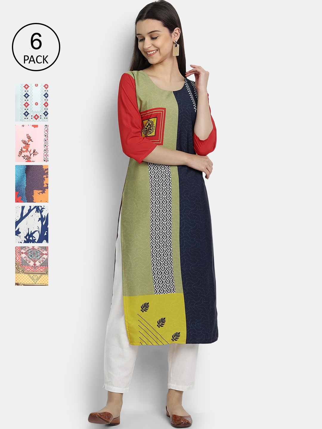 

7Threads Women Multicoloured Geometric Colourblocked Patchwork Crepe Kurta, Multi