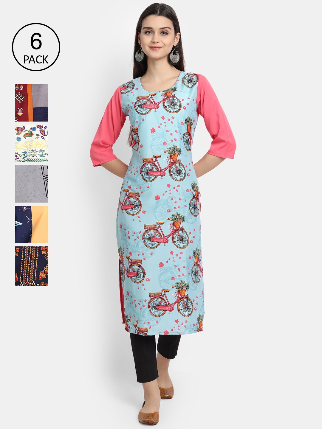 

7Threads Women Black & Blue Floral Printed Crepe Kurta