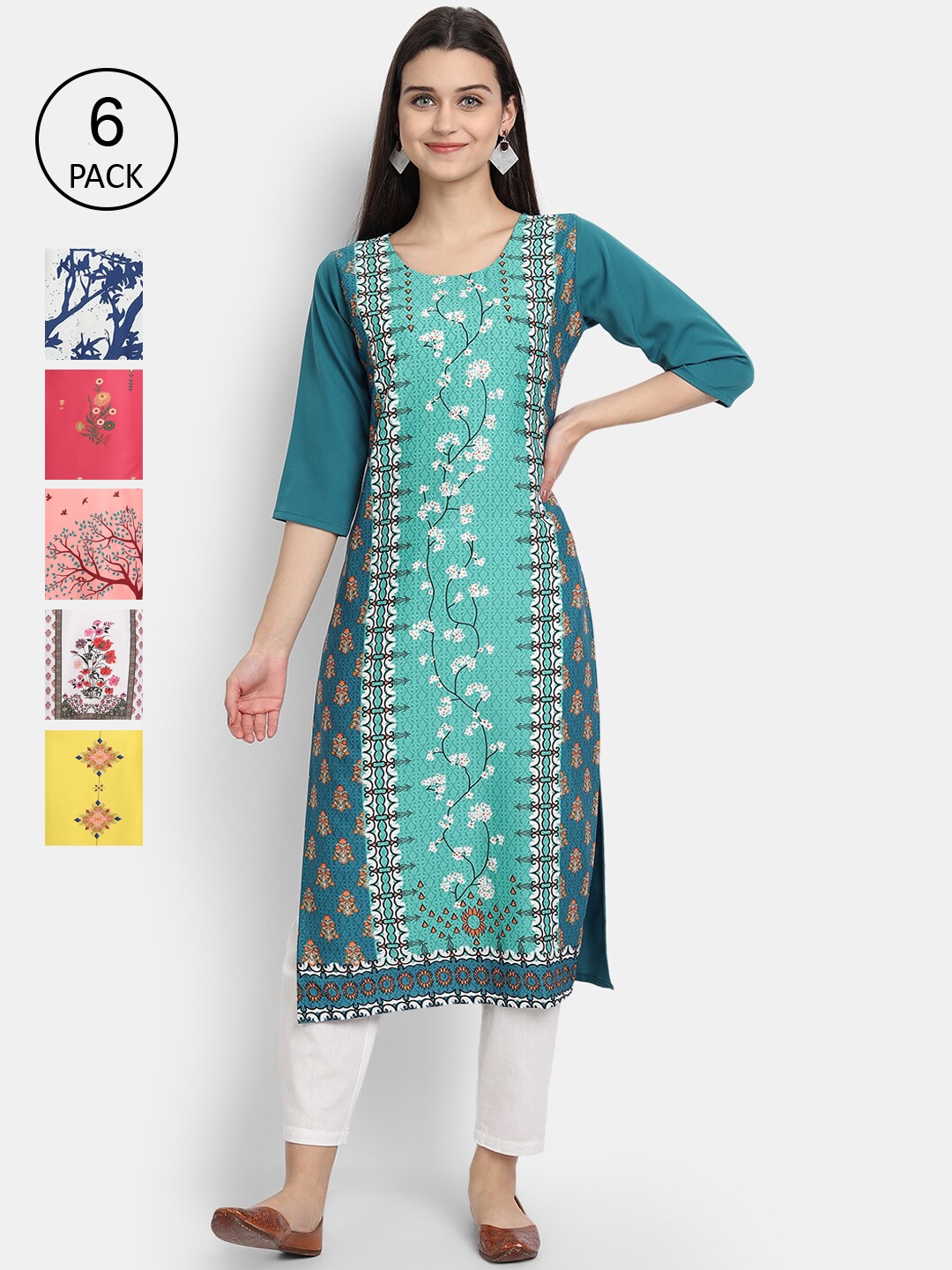 

7Threads Women Multicoloured Ethnic Motifs Printed Thread Work Crepe Kurta, Multi