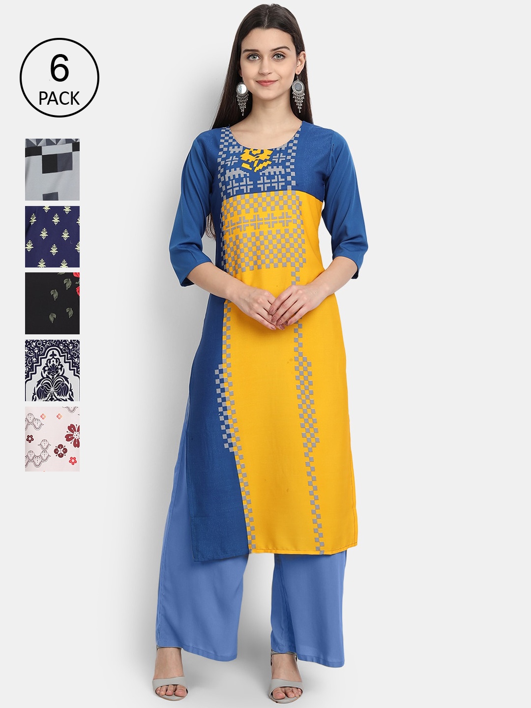 

7Threads Women Multicoloured Geometric Embroidered Thread Work Crepe Kurta, Multi