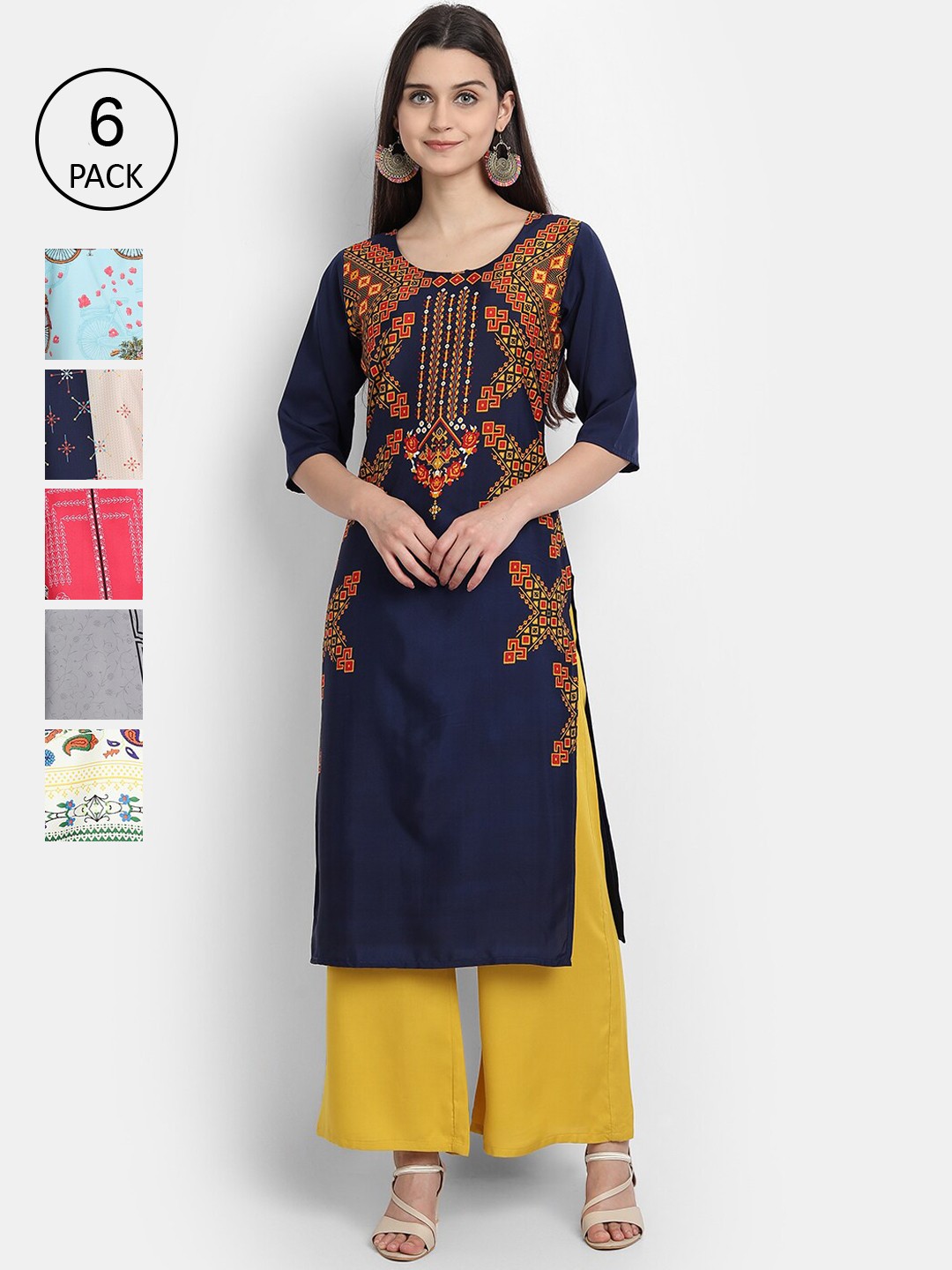 

7Threads Women Multicoloured & space cadet Floral Embroidered Thread Work Crepe Kurta, Multi