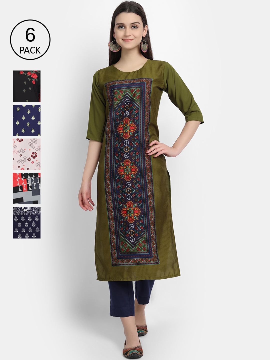 

7Threads Women Black & Orange Ethnic Motifs Printed Crepe Kurta