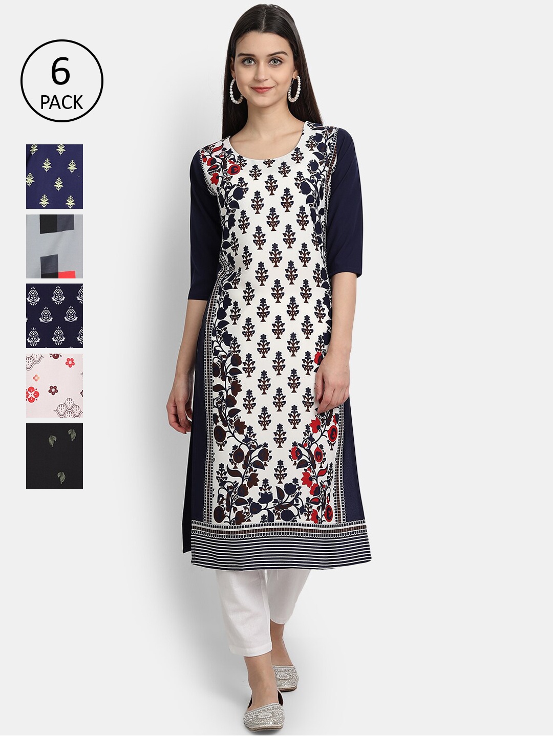 

7Threads Women Black & Blue Ethnic Motifs Printed Crepe Kurta
