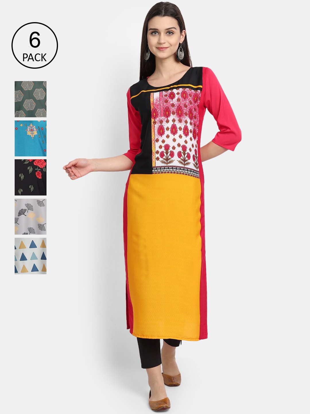 

7Threads Women Multicoloured Yoke Design Thread Work Crepe Kurta, Multi
