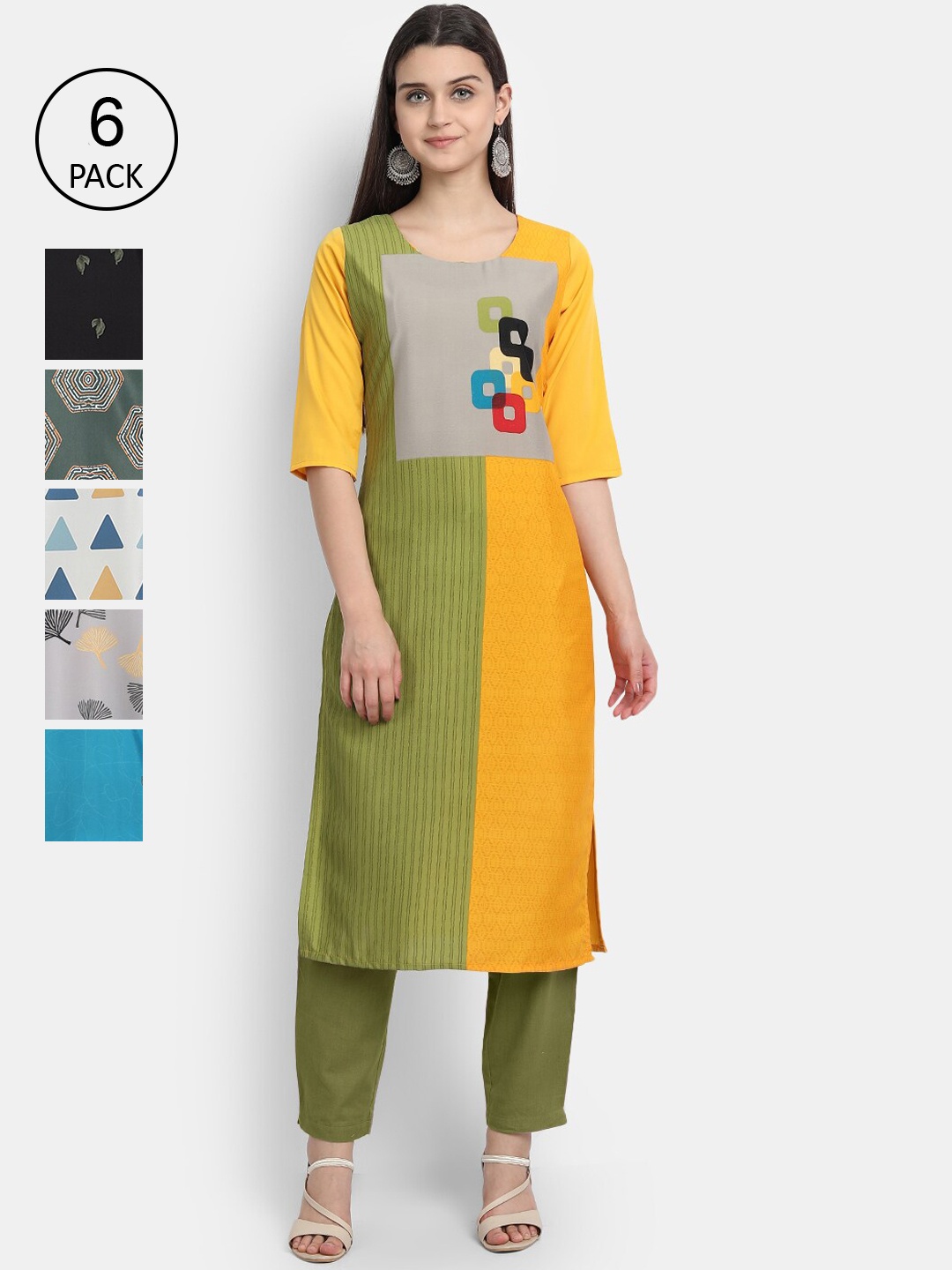 

7Threads Women Multicoloured Colourblocked Thread Work Crepe Kurta, Multi