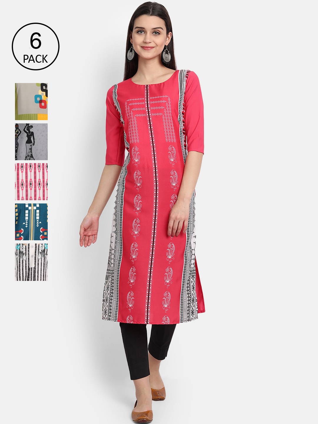

7Threads Women Multicoloured Ethnic Motifs Printed Thread Work Crepe Kurta, Multi