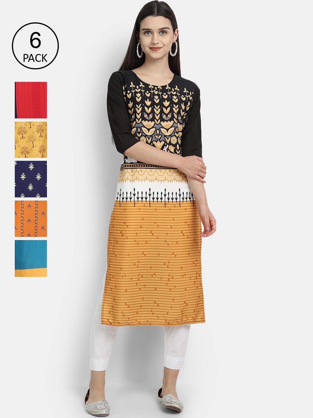 

7Threads Women Multicoloured Geometric Printed Thread Work Crepe Kurta, Multi