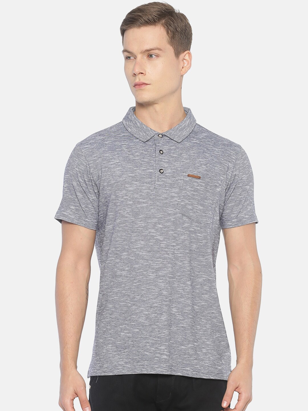 

Steenbok Men Charcoal Polo Collar Pockets T-shirt