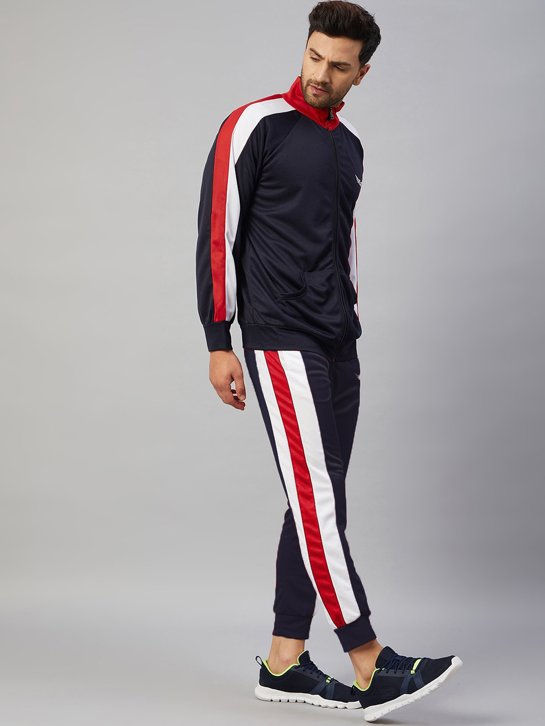 

CHROME & CORAL Men Navy Blue Dri-Fit Sporty Tracksuits