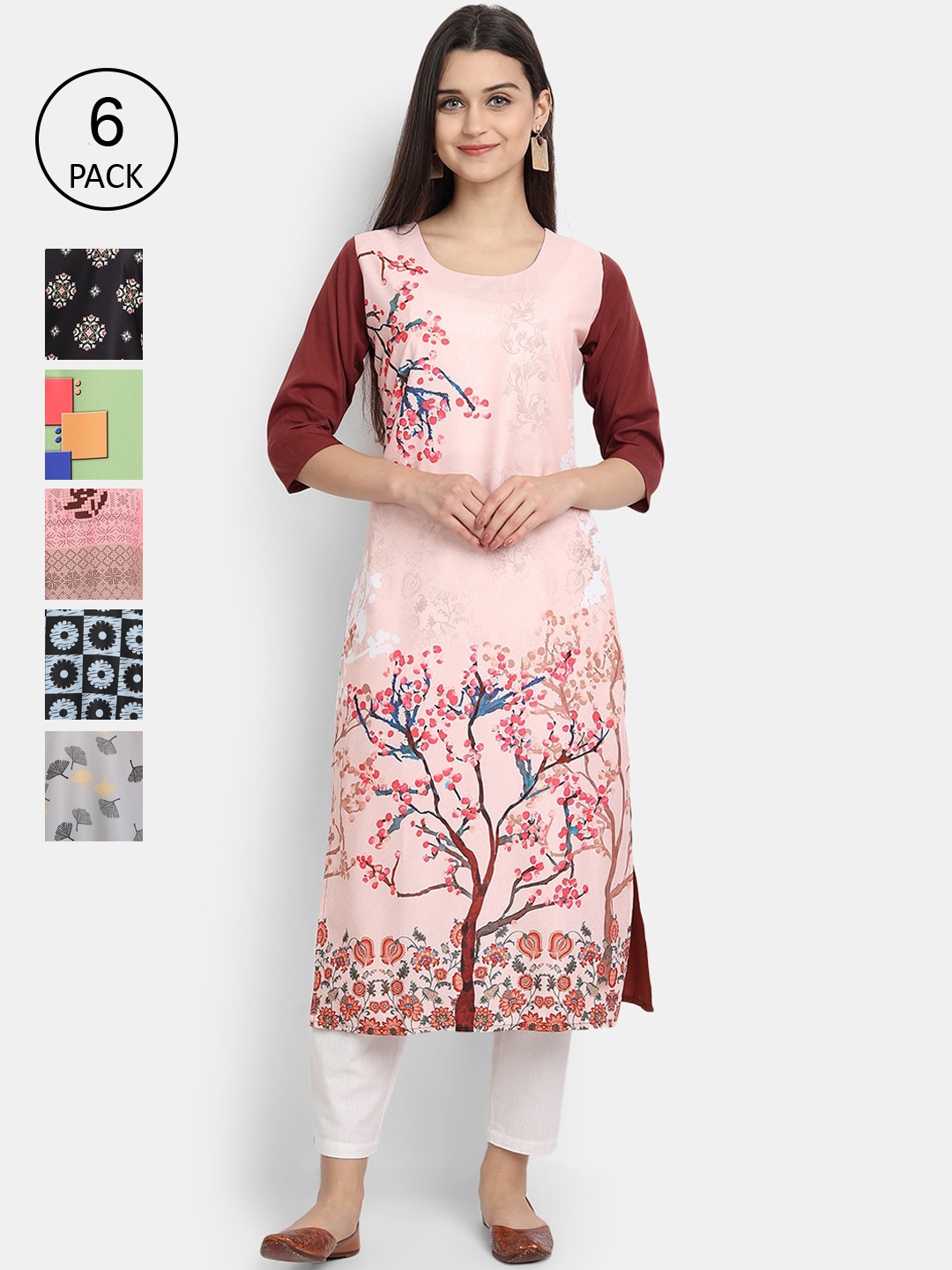 

7Threads Women Multicoloured Floral Embroidered Thread Work Crepe Kurta, Multi