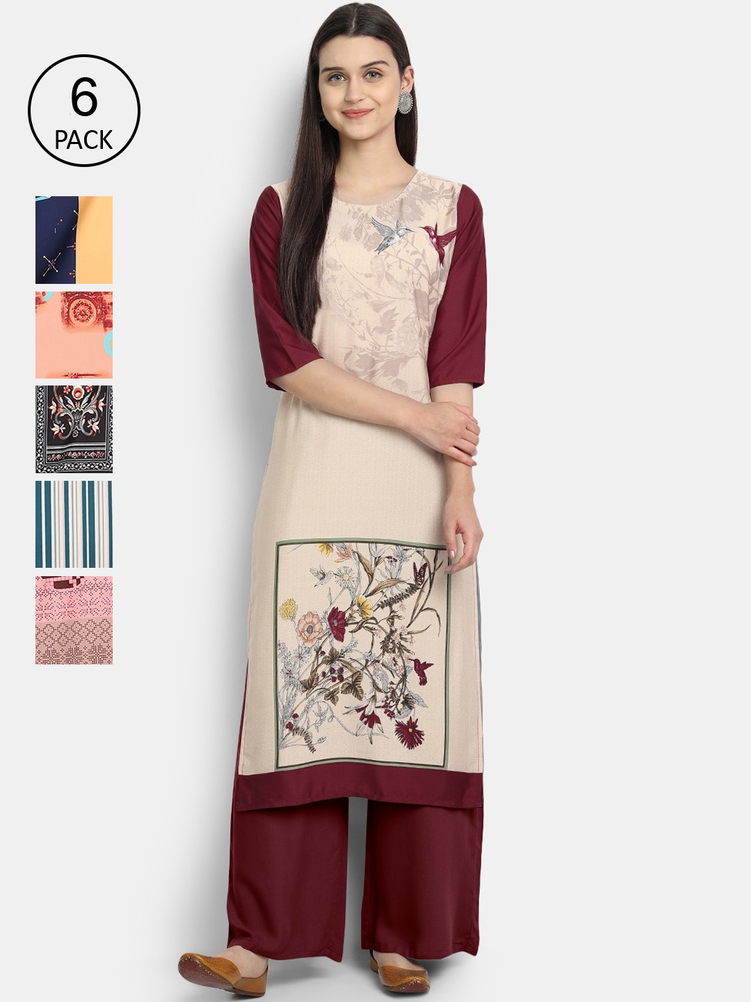 

7Threads Women Multicoloured & white swan Floral Printed Crepe Kurta, Multi