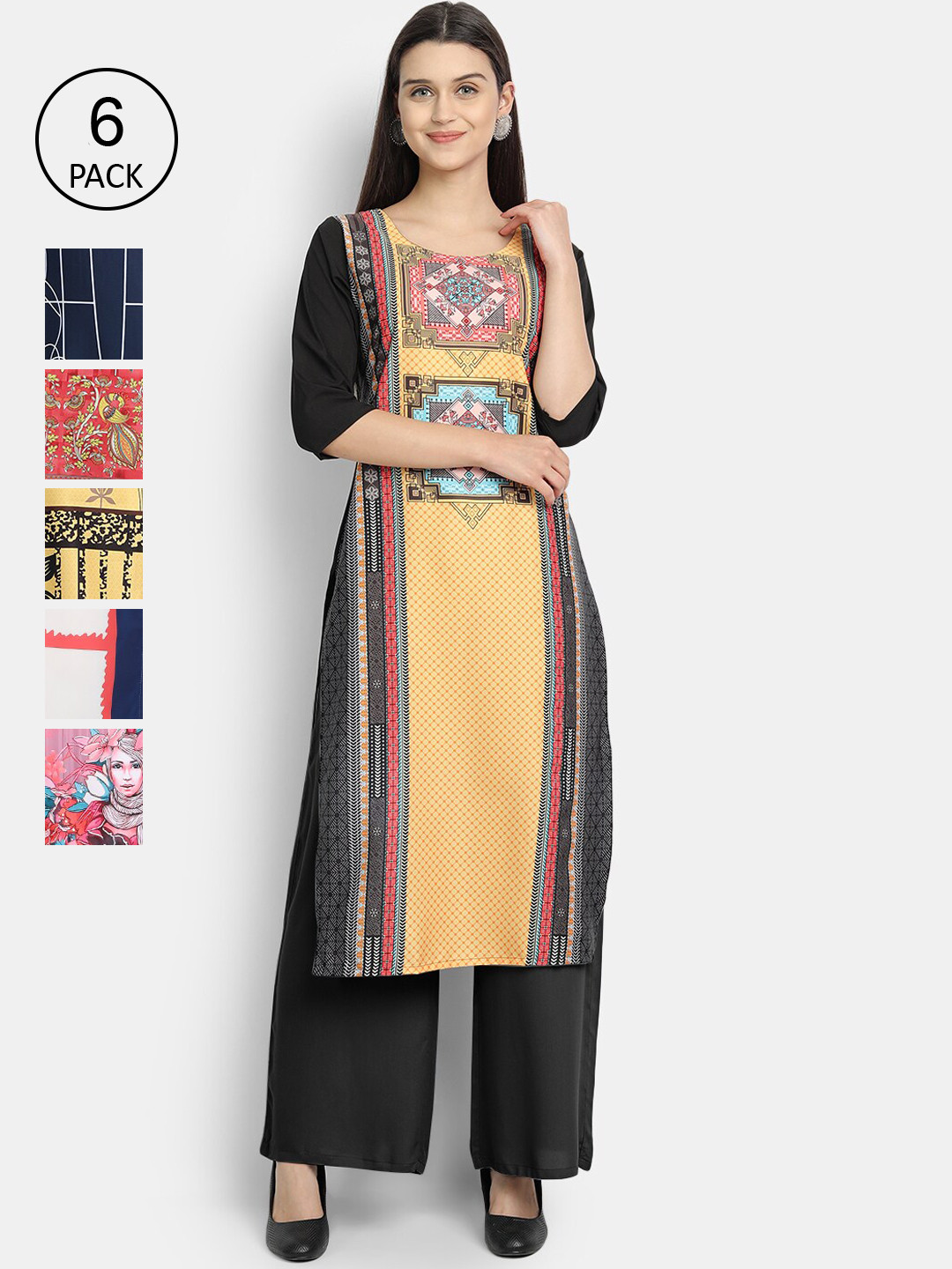 

7Threads Women Multicoloured Geometric Printed Thread Work Crepe Kurta, Multi