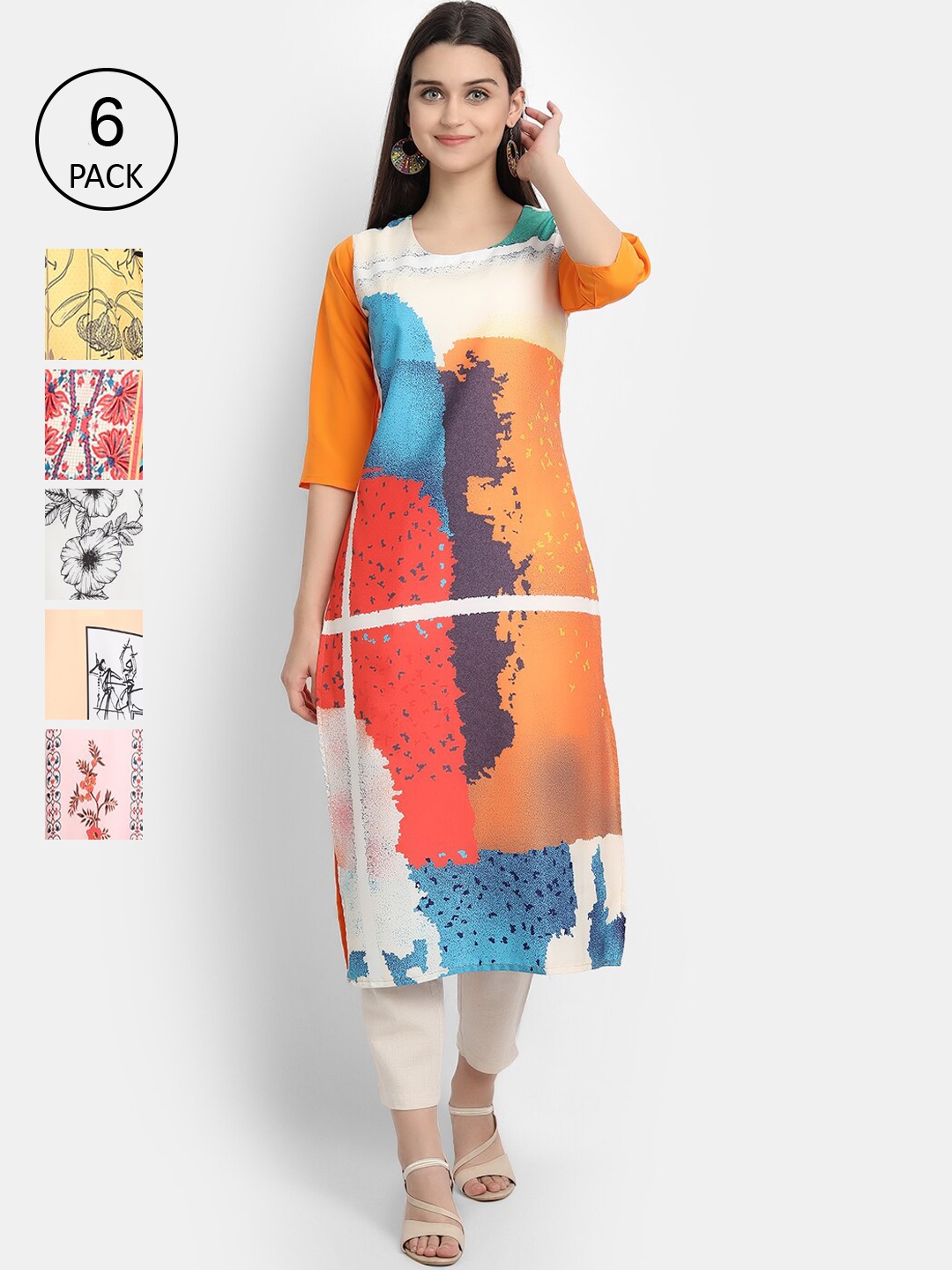 

7Threads Women Multicoloured Printed Thread Work Crepe Kurta, Multi