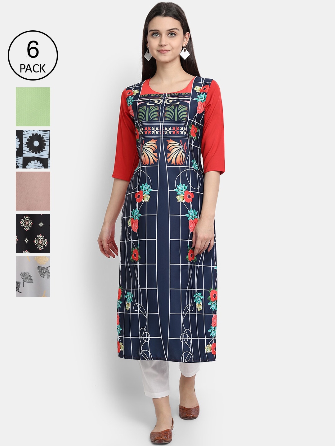 

7Threads Women Multicoloured & poseidon Geometric Printed Patchwork Crepe Kurta, Multi