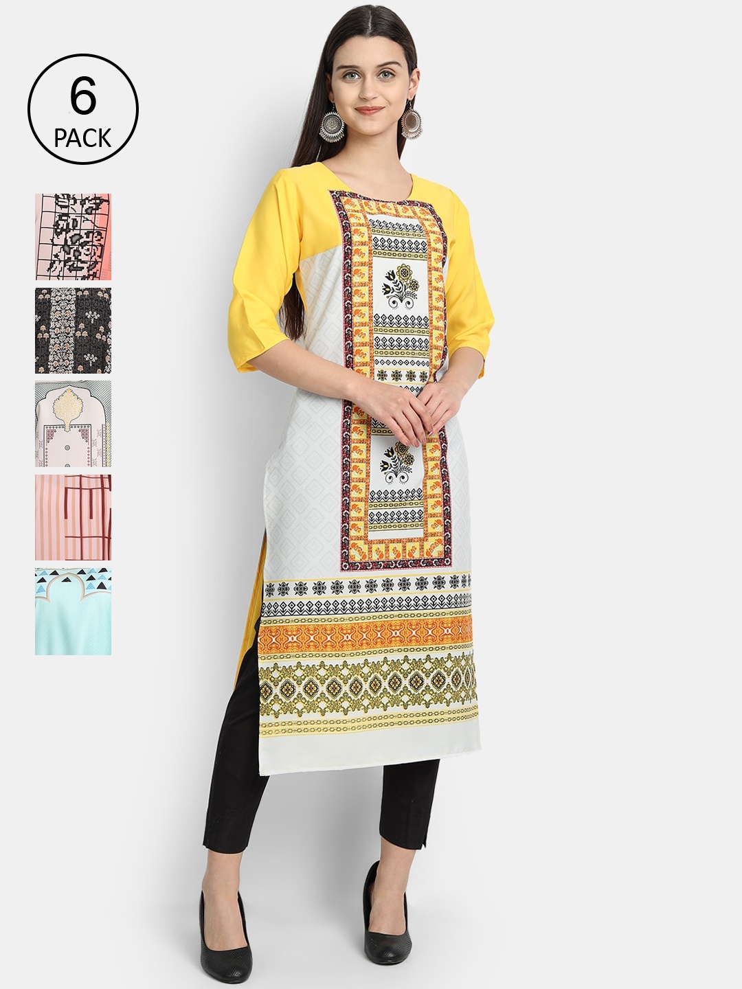 

7Threads Women Multicoloured Geometric Printed Mirror Work Crepe Kurta, Multi