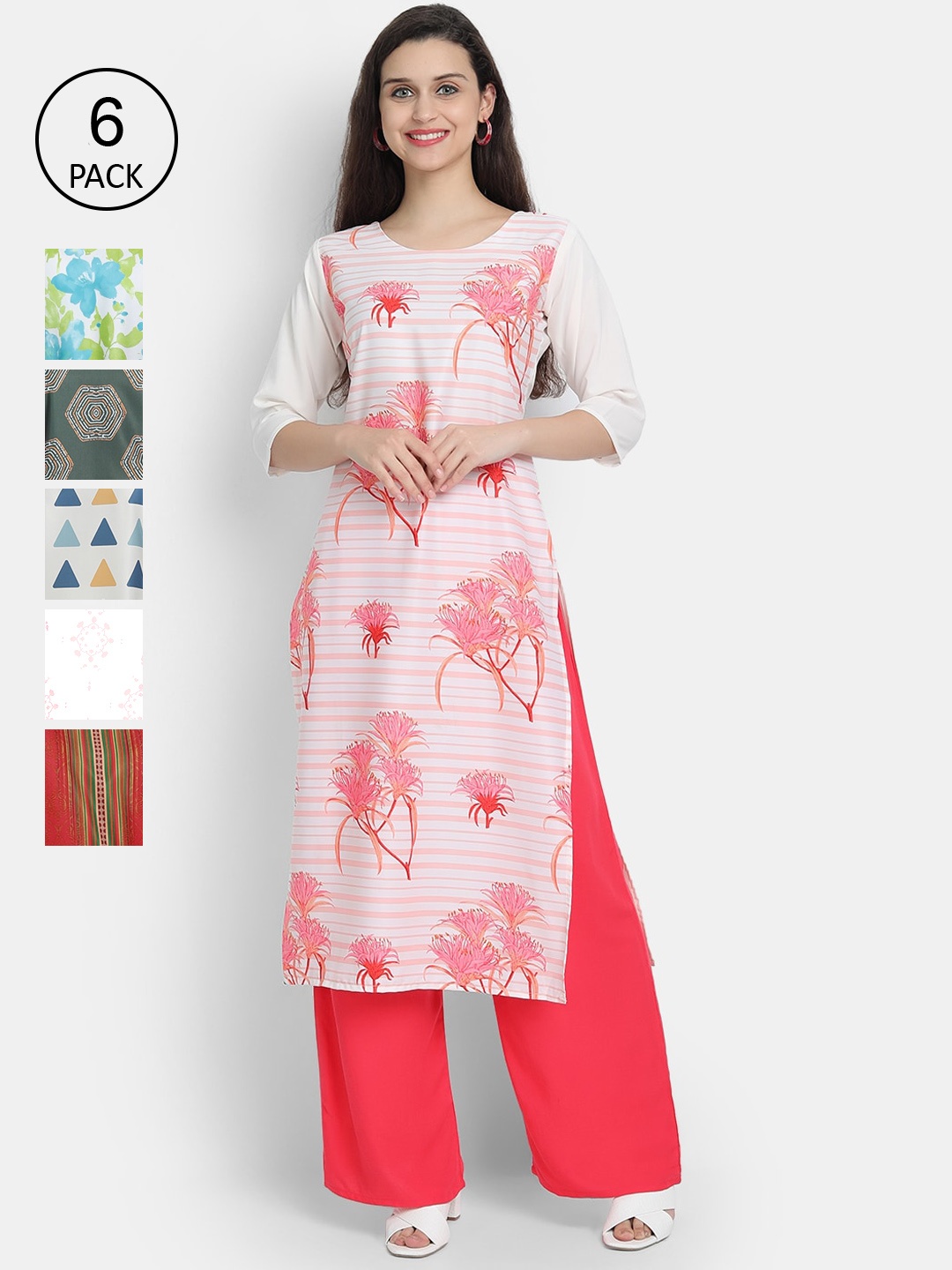 

7Threads Women Multicoloured Geometric Printed Thread Work Crepe Kurta, Multi