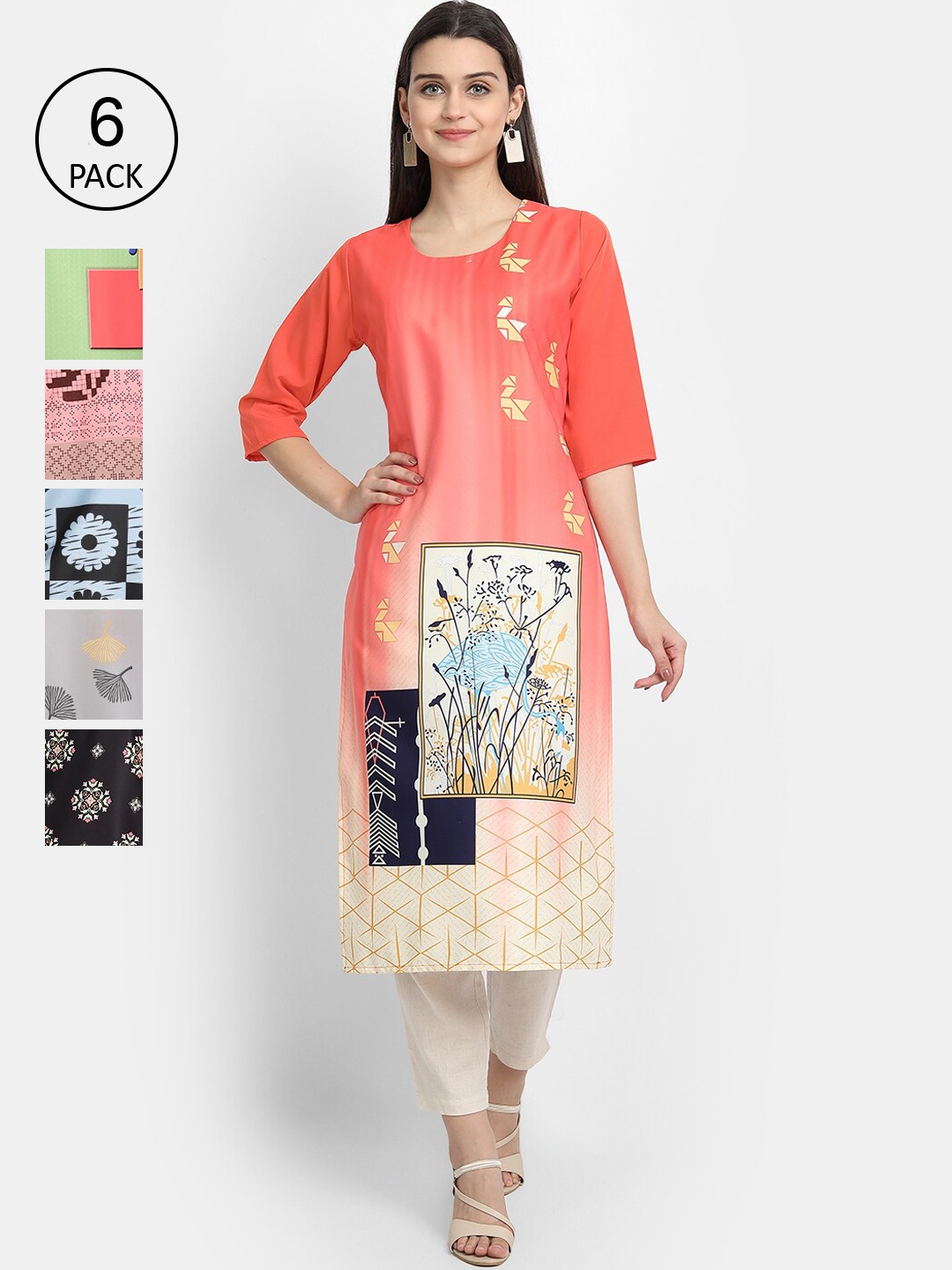 

7Threads Women Multicoloured Ethnic Motifs Printed Thread Work Crepe Kurta, Multi