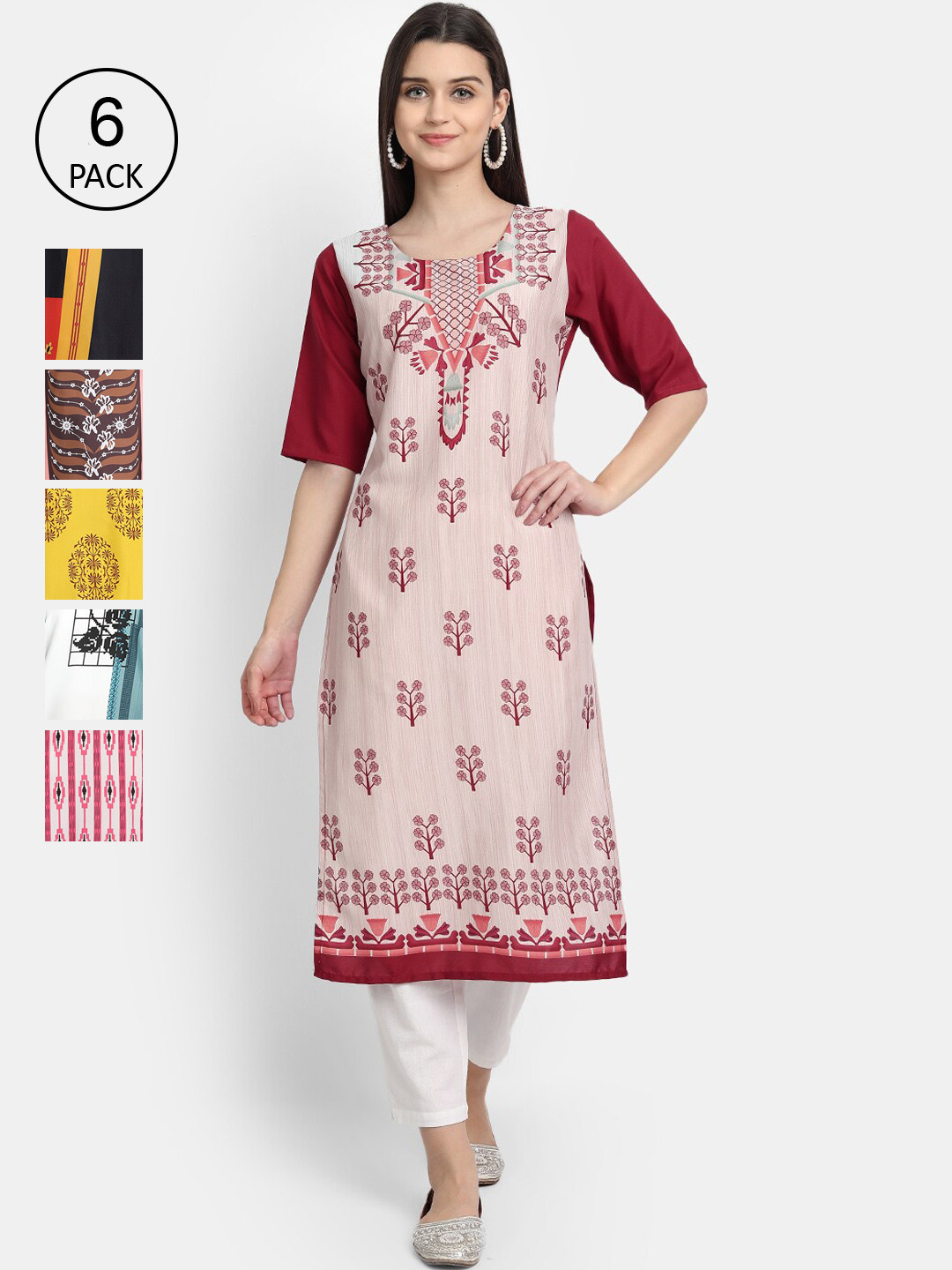 

7Threads Women Multicoloured Ethnic Motifs Printed Thread Work Crepe Kurta, Multi