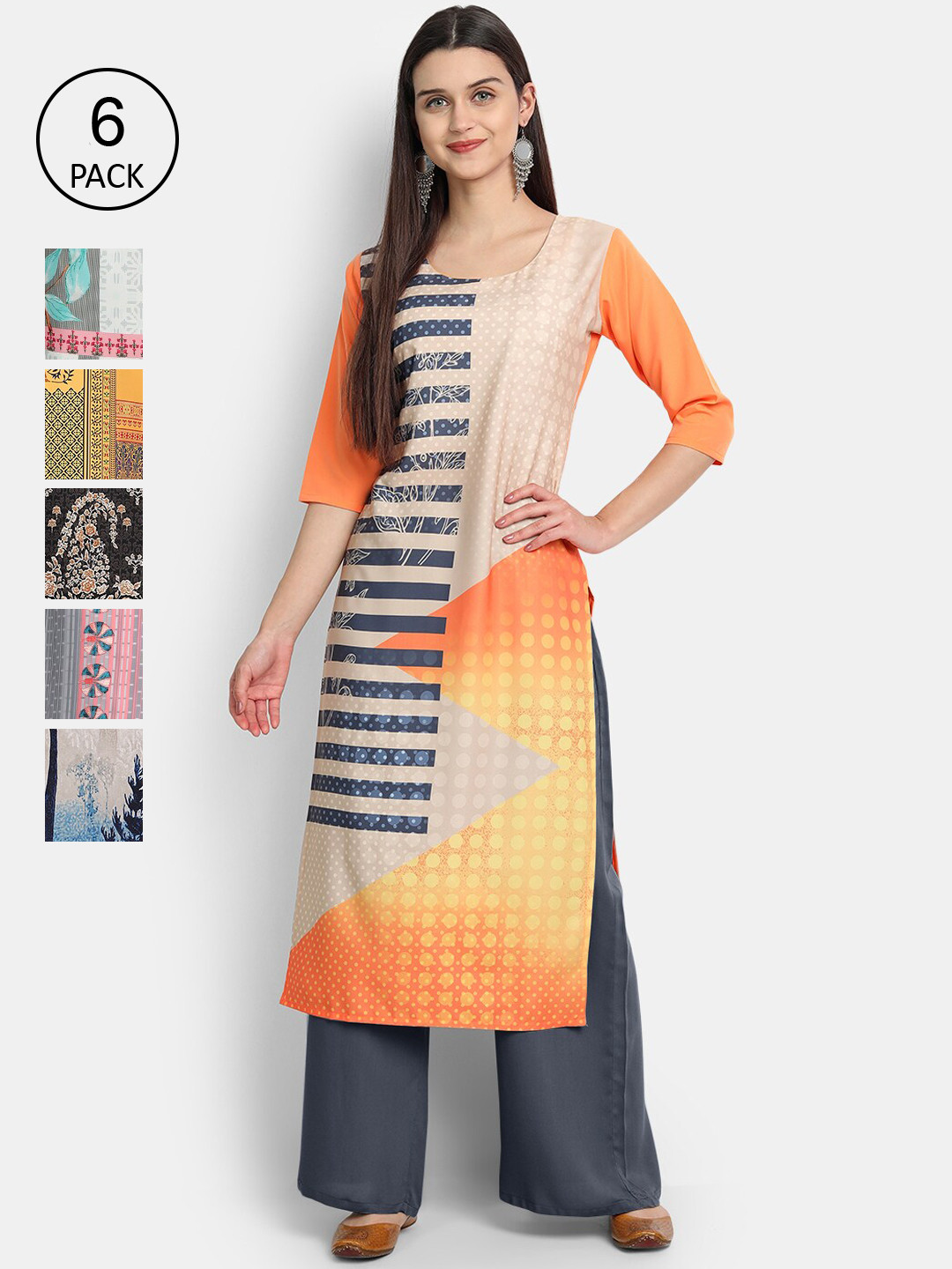

7Threads Women Mustard Yellow & Black Ethnic Motifs Printed Crepe Kurta
