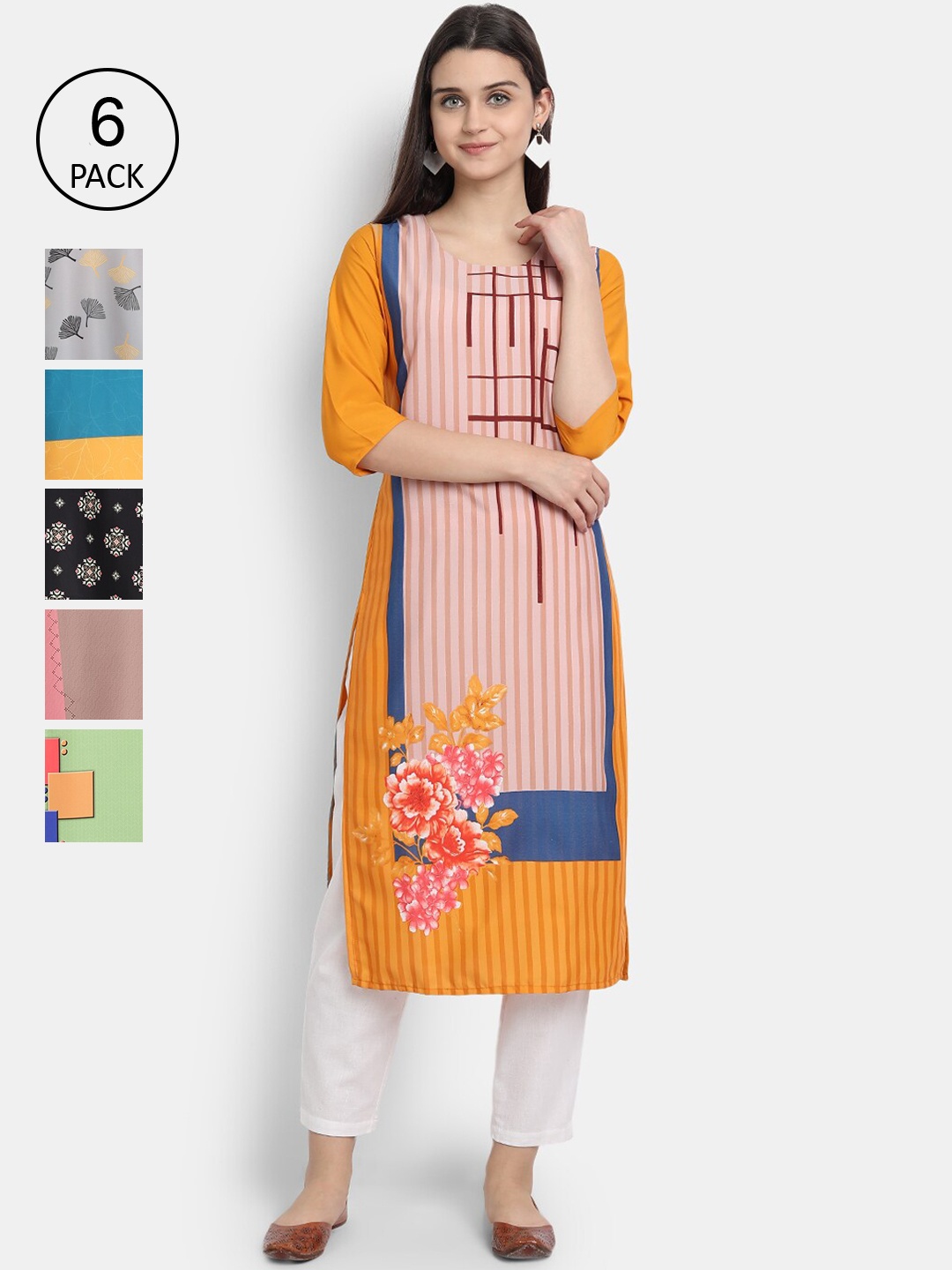 

7Threads Women Green & Blue Ethnic Motifs Printed Crepe Kurta