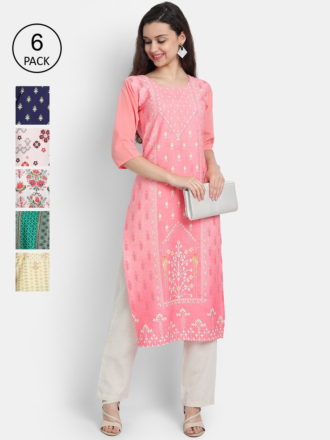 

7Threads Women Multicoloured Ethnic Motifs Printed Chikankari Crepe Kurta, Multi