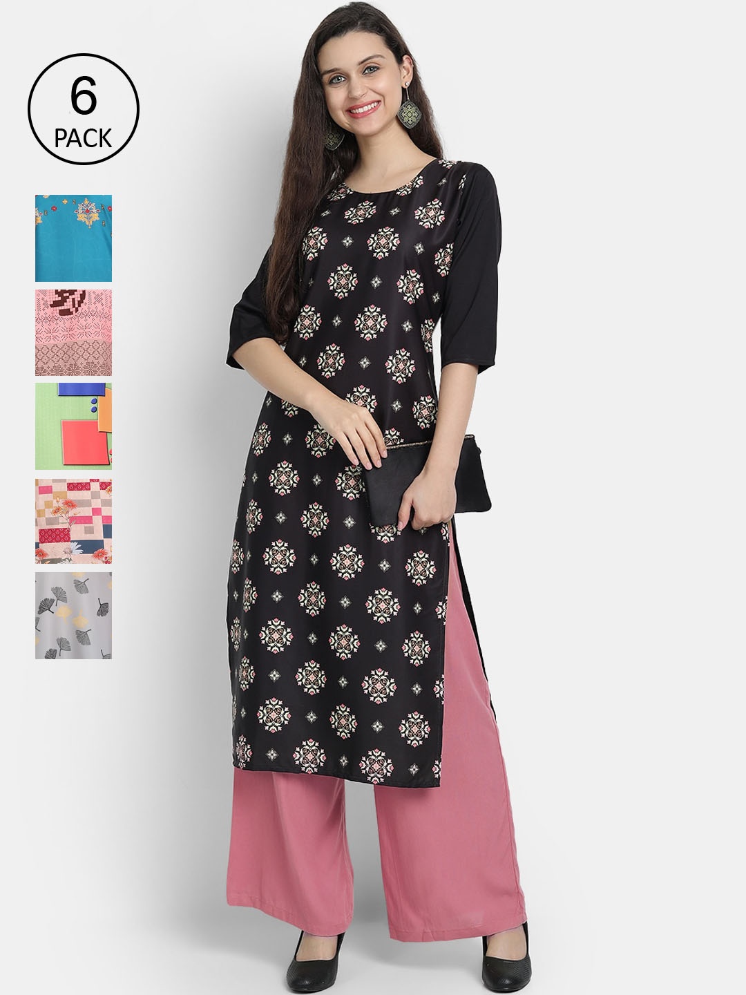 

7Threads Women Black & Blue Ethnic Motifs Printed Crepe Kurta