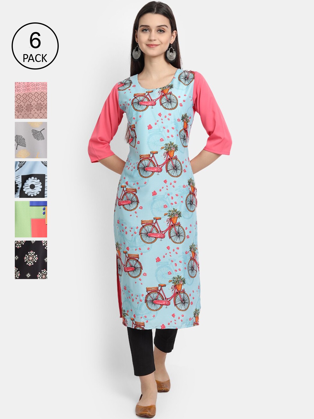 

7Threads Women Blue & Grey Floral Printed Crepe Kurta