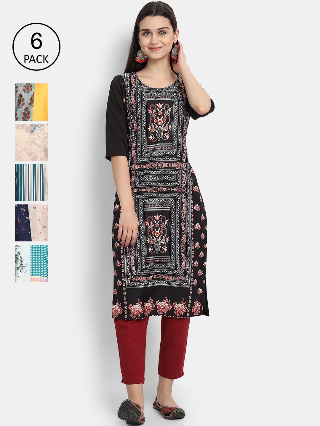 

7Threads Women Black & Navy Blue Geometric Printed Crepe Kurta