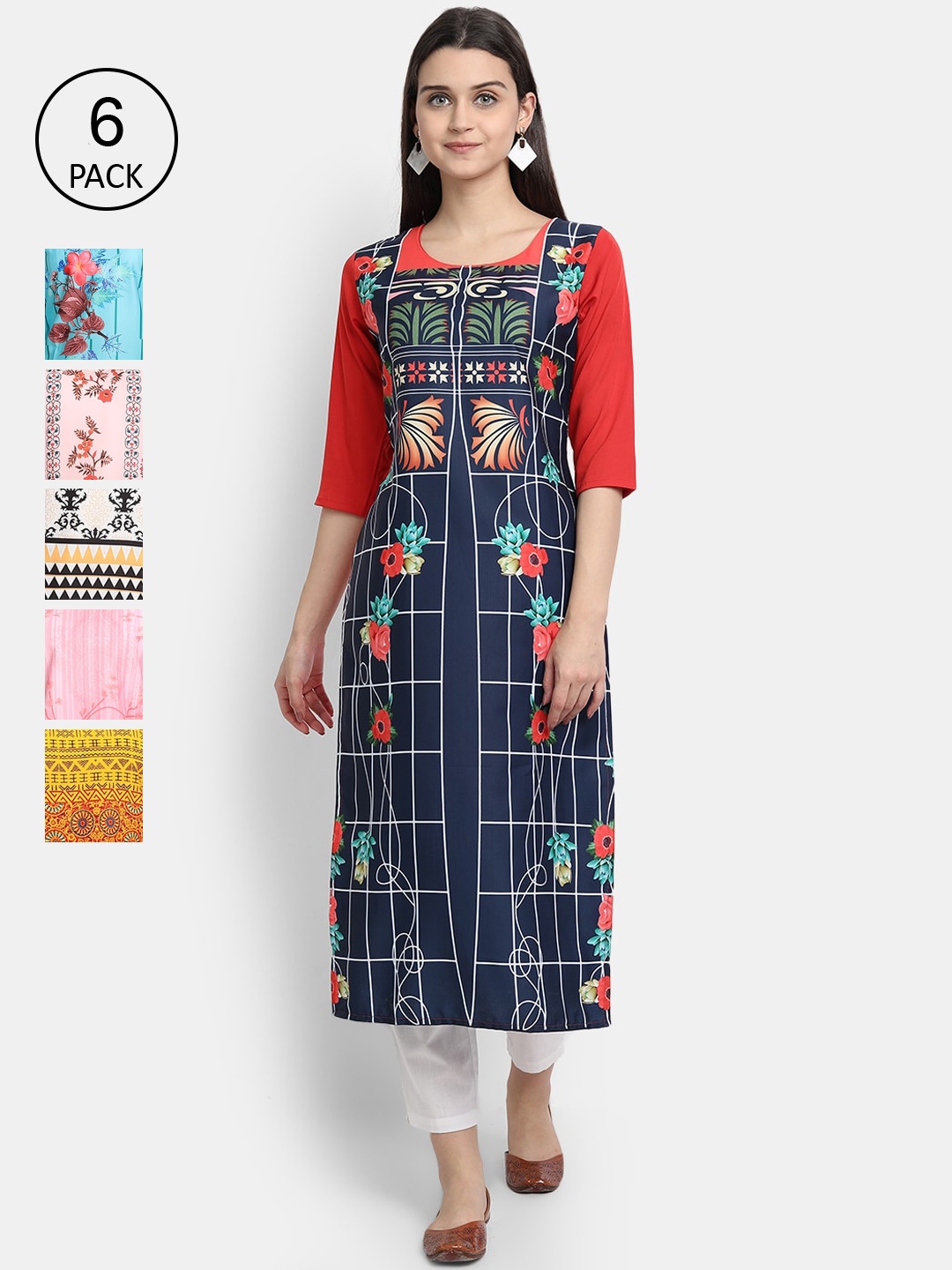 

7Threads Women Yellow & Blue Ethnic Motifs Printed Crepe Kurta
