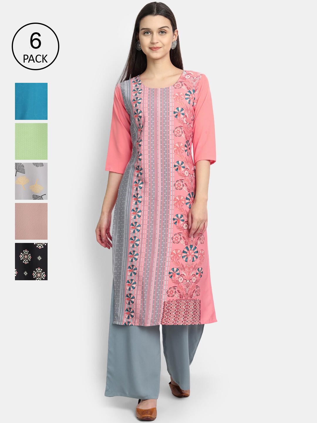 

7Threads Women Multicoloured Ethnic Motifs Printed Thread Work Crepe Kurta, Multi