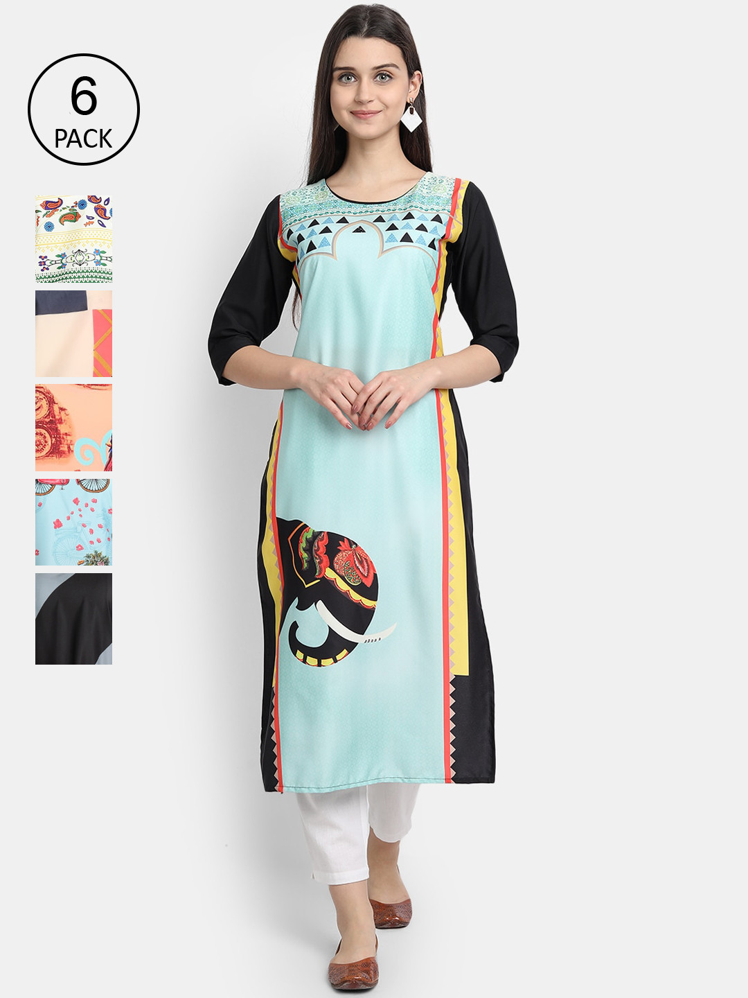 

7Threads Women Blue & Green Geometric Printed Crepe Kurta