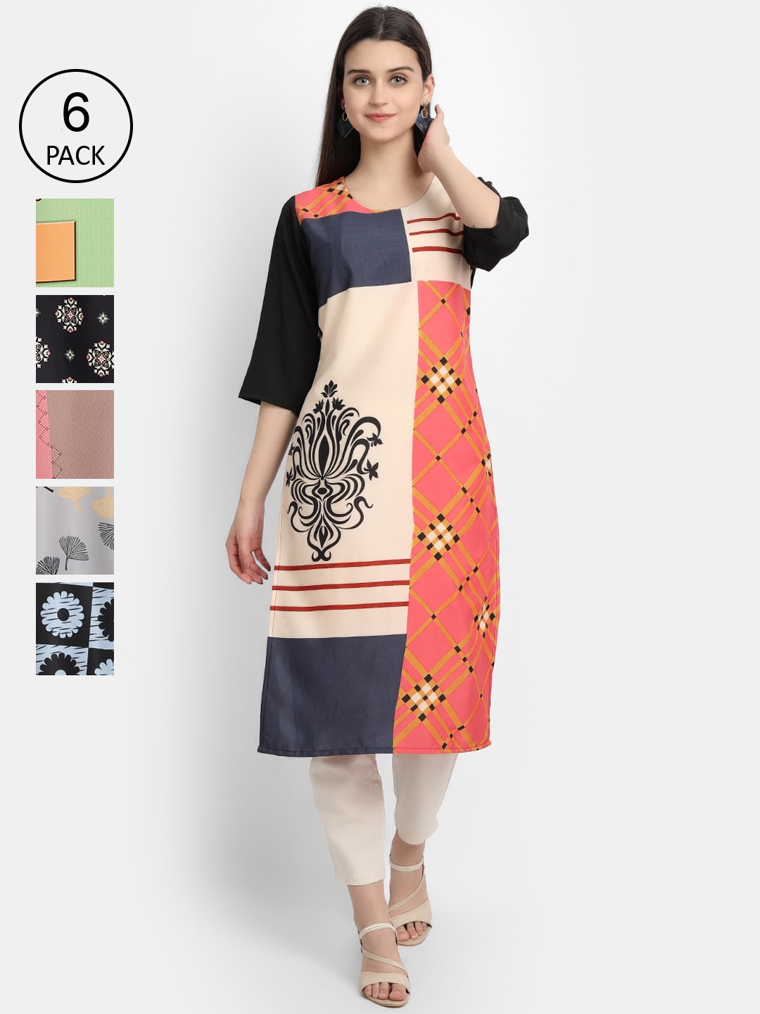 

7Threads Women Green & Navy Blue Geometric Printed Flared Sleeves Thread Work Crepe Kurta