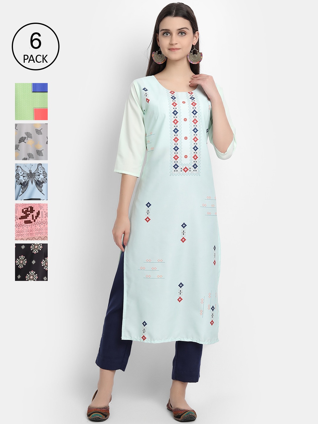 

7Threads Women Multicoloured Floral Embroidered Thread Work Crepe Kurta, Multi