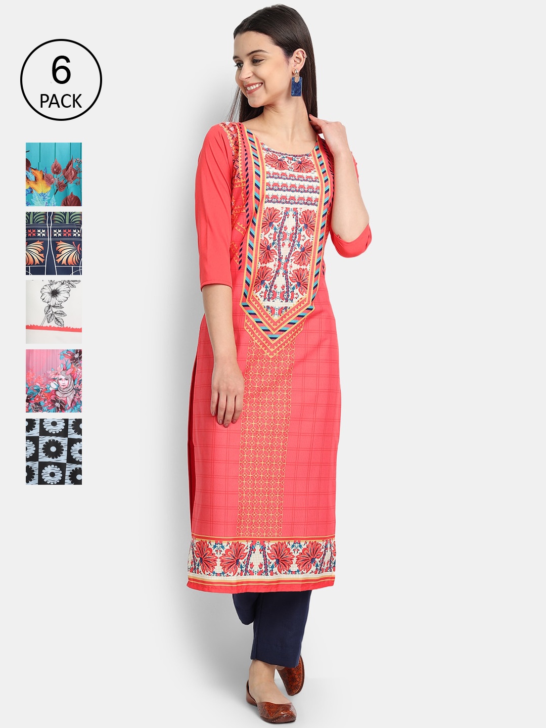 

7Threads Women Multicoloured Ethnic Motifs Mirror Work Crepe Kurta, Multi